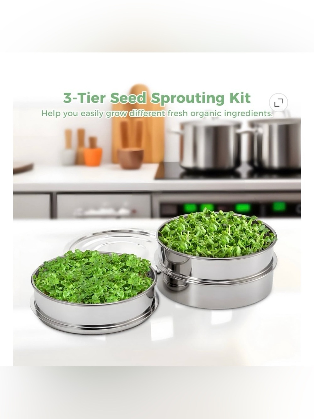 Stainless Steel, 3-Tier Stackable Sprouting Kit w/Encrypted Mesh - Picture 5 of 9